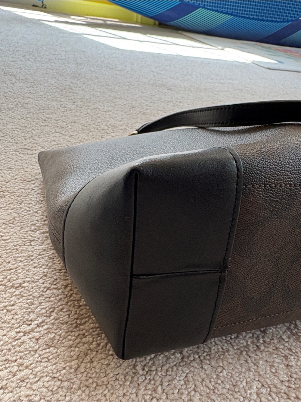 Coach Brown Signature Canvas Tote with Black Trim - Picture 4 of 7